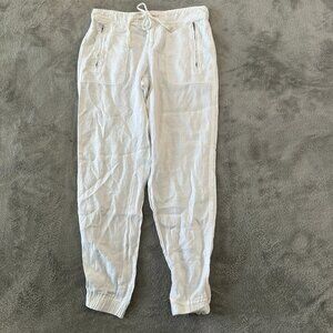 Lou & Grey 100% Linen White Pants XS Joggers Pull On Vacation Resortwear